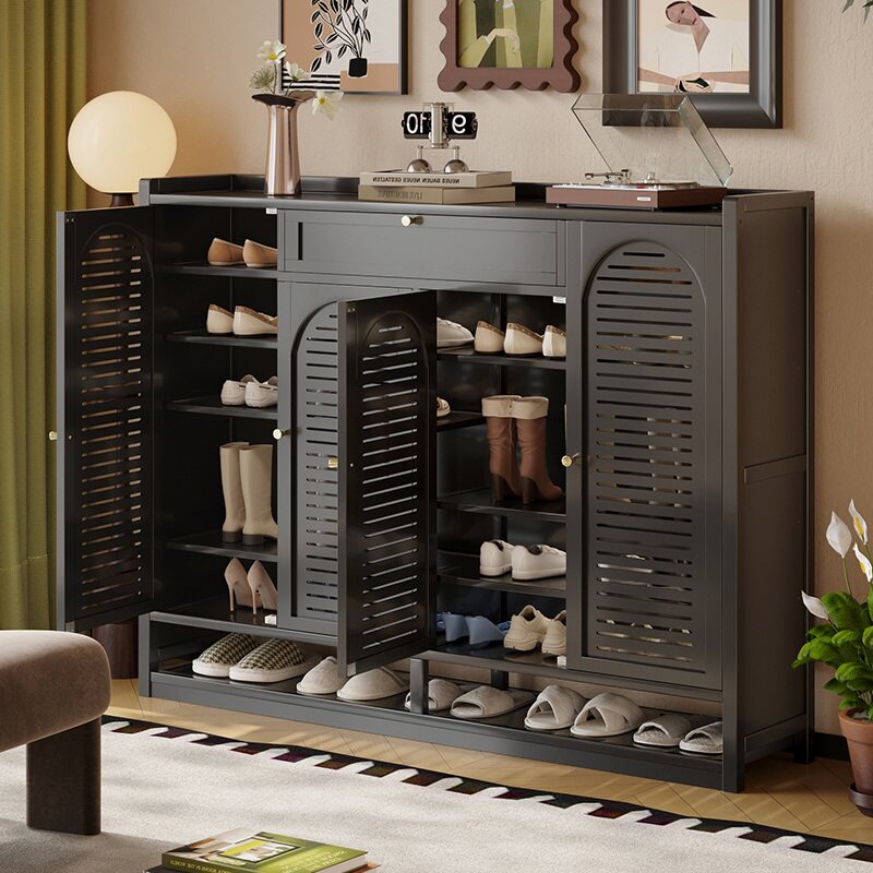 鞋柜家用室内大容量多层超大中古风玄关鞋架储物柜一体门外走廊用