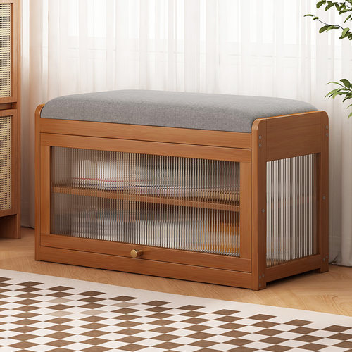 中古风入户换鞋凳鞋柜一体