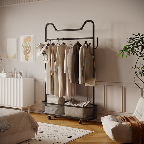 家用卧室收纳衣帽架可移动挂衣架次净衣架落地立式晚上放衣服神器