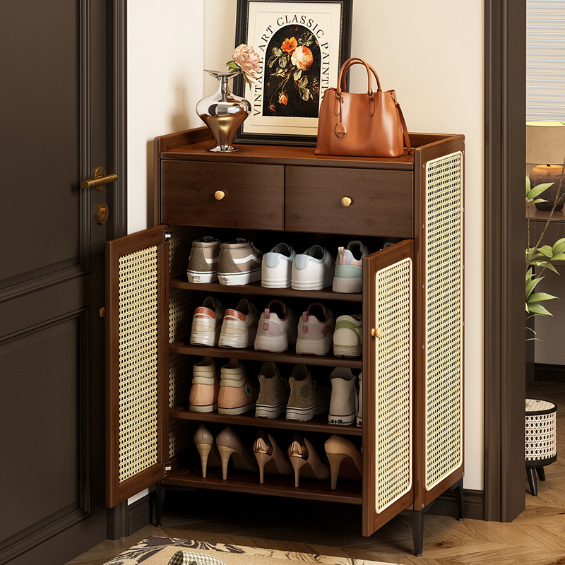 竹中生智带门防尘藤编鞋柜