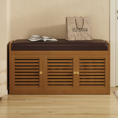 家用换鞋凳多层收纳储物柜可坐凳一体小窄门口防尘复古藤编鞋架子