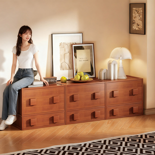 客厅卡门柜中古风收纳靠墙一体小型床头置物架电视机柜带门柜边柜