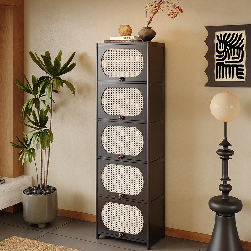 客厅落地多层置物架书架小户型中古风储物柜一体新款2025儿童