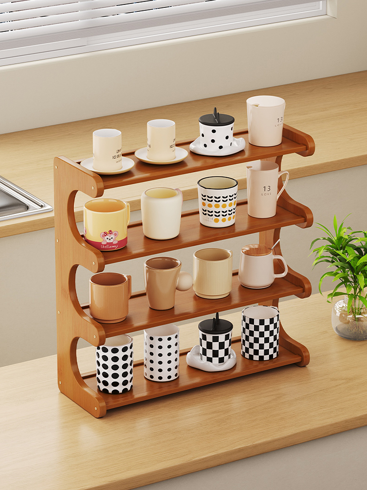 桌面杯子收纳餐桌置物架台面收纳沥水架咖啡角布置中古风客厅家用