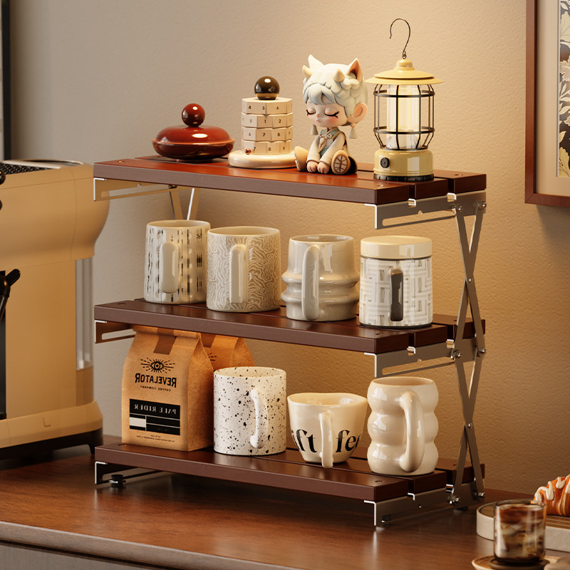 餐桌台面置物架咖啡杯马克杯收纳架多层可折叠办公室桌面整理架子