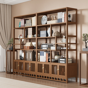 新中式客厅博古架茶室置物柜多宝阁茶具紫砂壶展示架靠墙新款2025