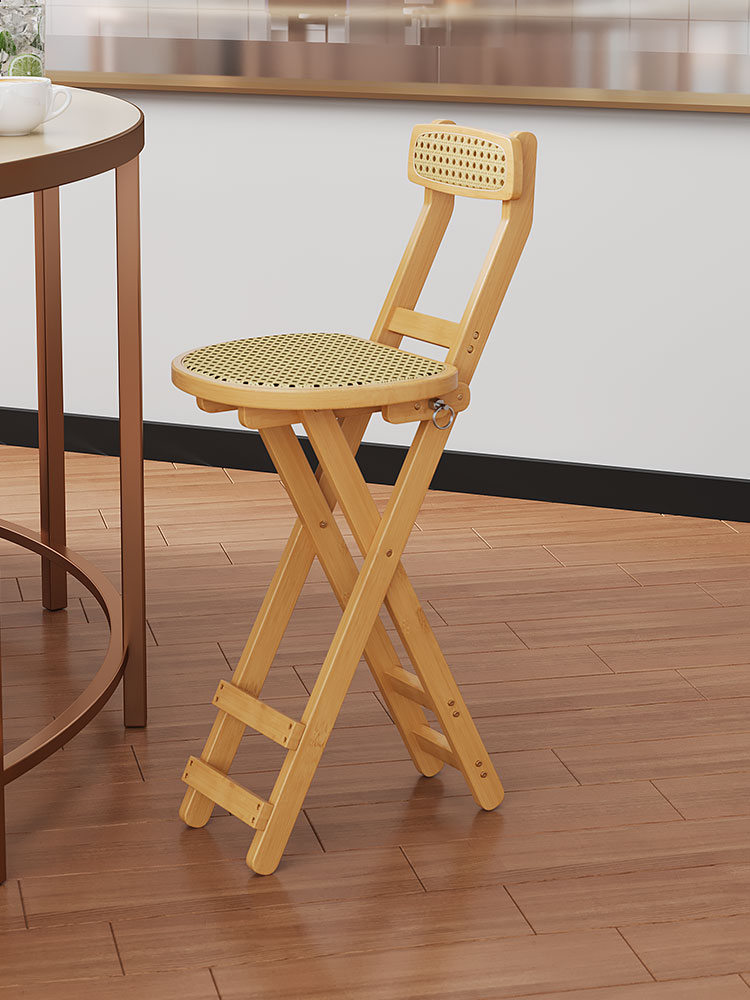 吧台椅中古风覆古可折叠椅子藤编高脚餐椅极简靠背家具凳子家用竹