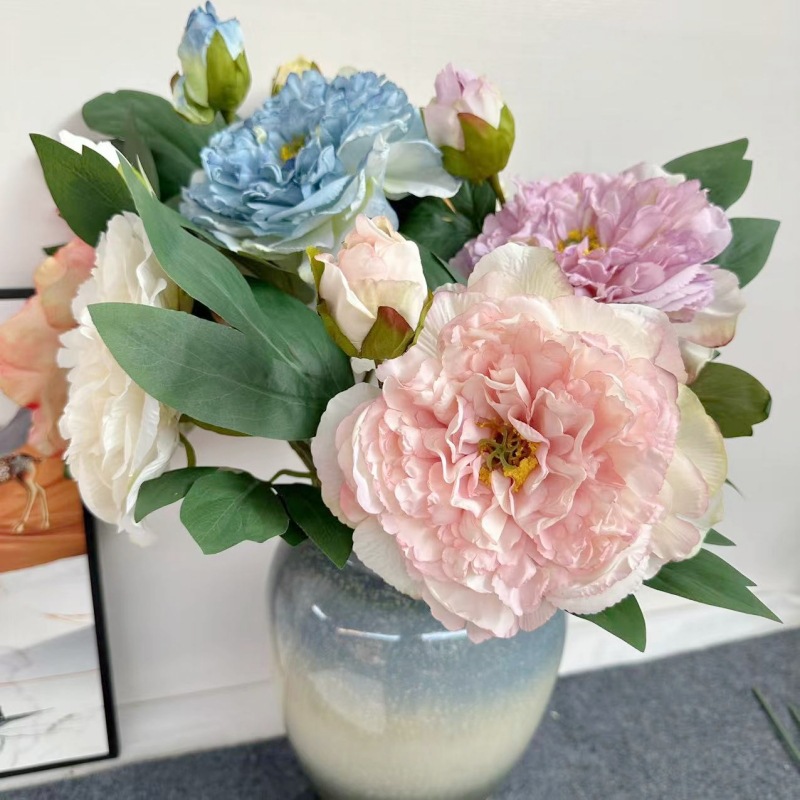 仿真花2头焦边牡丹露莲假花 复古家居客厅装饰油画法式国风牡丹花图片