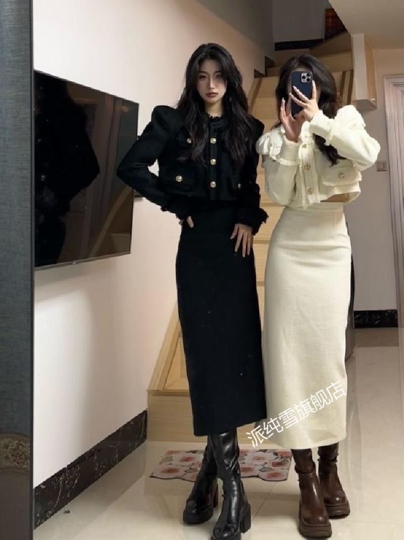 가을 겨울 여성 신상 패션 양복 우아하고 우아한 여성 짧은 양복 재킷 날씬한 슬릿 롱 스커트