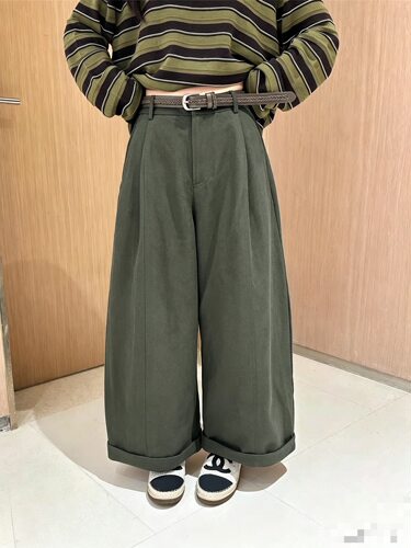 欧洲站秋季2026新款榉木色高腰立挺百搭宽松阔腿休闲裤女3902-1