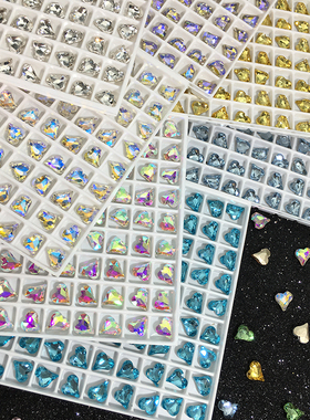 DANA新款尖底彩色歪桃心6*7mm50颗混色白色月光色指甲美甲立体钻