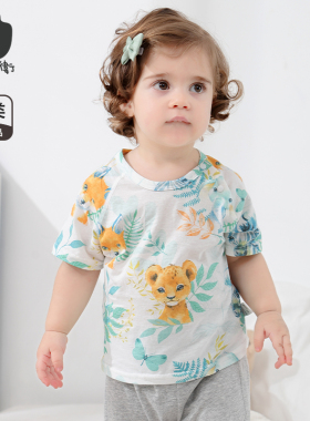 小猪大卫宝宝T恤夏季纯棉卡通印花男童女宝上衣圆领短袖t恤轻薄裤