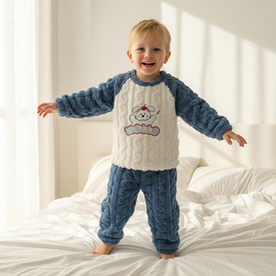 小猪大卫珊瑚绒儿童居家服秋冬男女宝宝可爱圆领分体套装 3岁