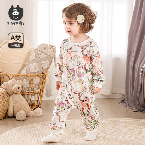 小猪大卫纯棉偏开连体衣