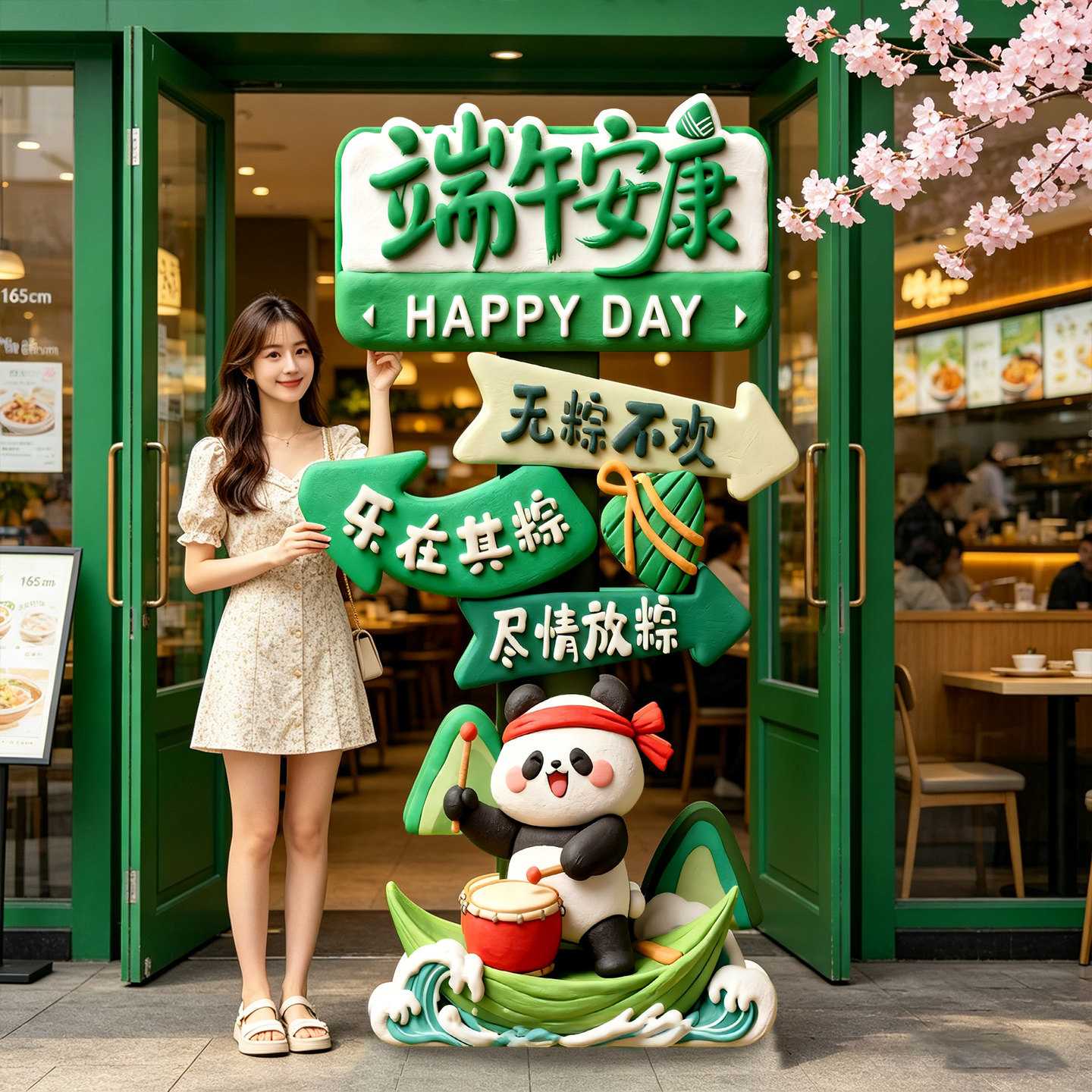 端午节场景布置商场店铺主题活动装饰指示牌路引拍照框立牌kt展板