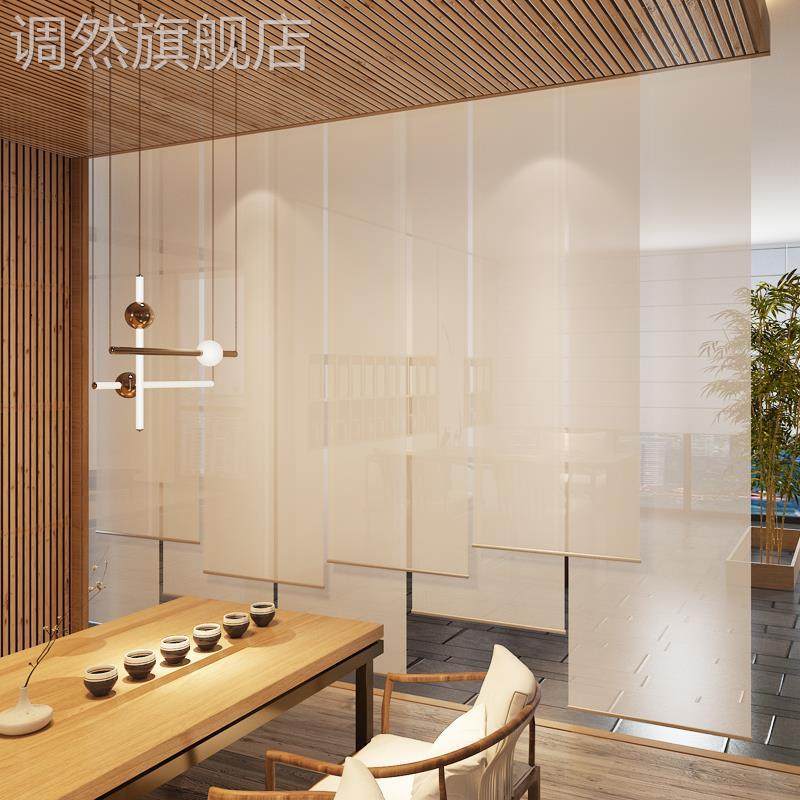新中式挂帘屏风软隔断拉帘卷帘客厅阳台升降遮光遮阳茶室窗帘布帘_虎窝淘
