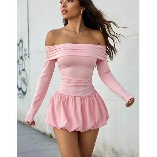 J 65798 Women Long Sleeve Dress Sweet Ruffle Hem甜美连衣裙