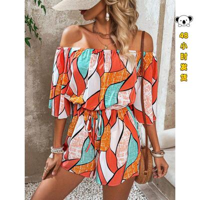 K 90224 Geometric Print Romper 几何图案优雅连体裤
