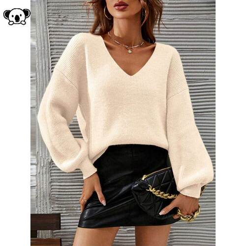 M 64885 Long Sleeve Sweater V-Neck Drop ShoulderV领长袖毛衣