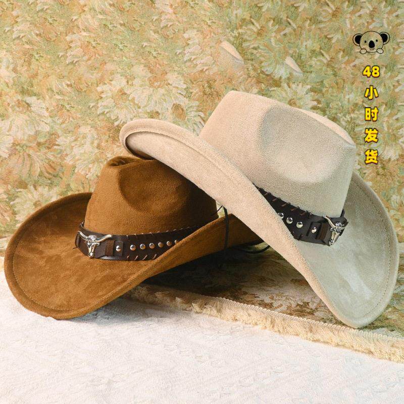 E 91482 Bull head western cowboy wool felt hat 牛头配饰西部