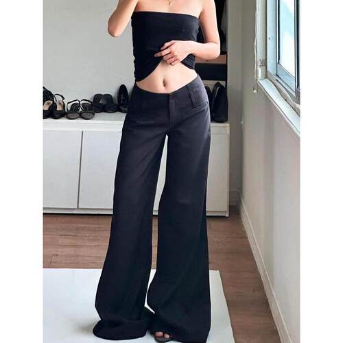 E 26537 Black Slim Fit Straight Leg Trousers 黑色直筒长裤