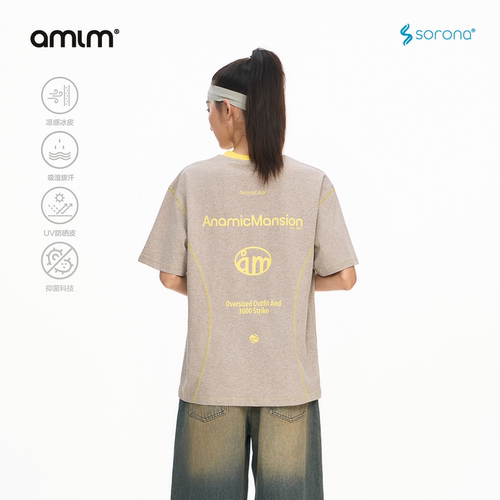 AMLM索罗娜短袖撞色复古印花T恤