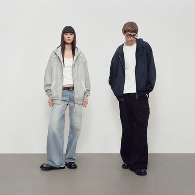 AMLM贴布绣连帽卫衣外套男女