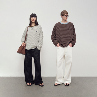 AMLM中古条纹长袖T恤男女打底衫