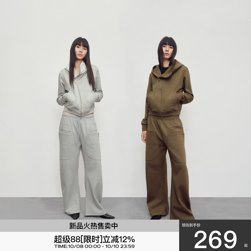 AMLM斜拉链卫衣女子短款外套