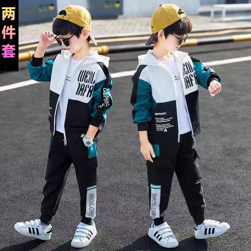 NK国潮联名男童装运动套装2026春季休闲男孩冲锋衣外套秋冬加绒