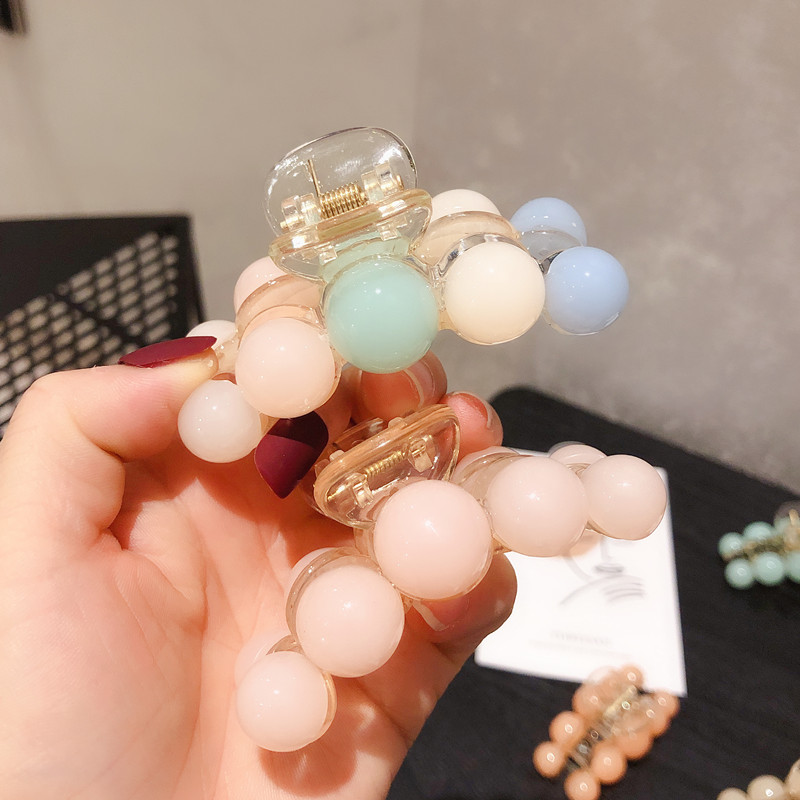 韩版新款果冻纯色百搭抓夹简约糖果色半头发夹抓夹小清新球球发夹