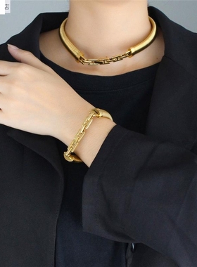 百搭蛇骨拼接链套装女镀金饰品钛钢不掉色时尚嘻哈首饰品百搭