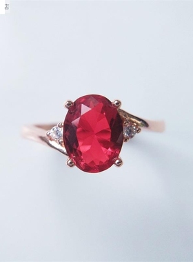 新品经典彩宝首饰活开口戒指玉髓大宝石红石榴石戒指红水晶戒百搭