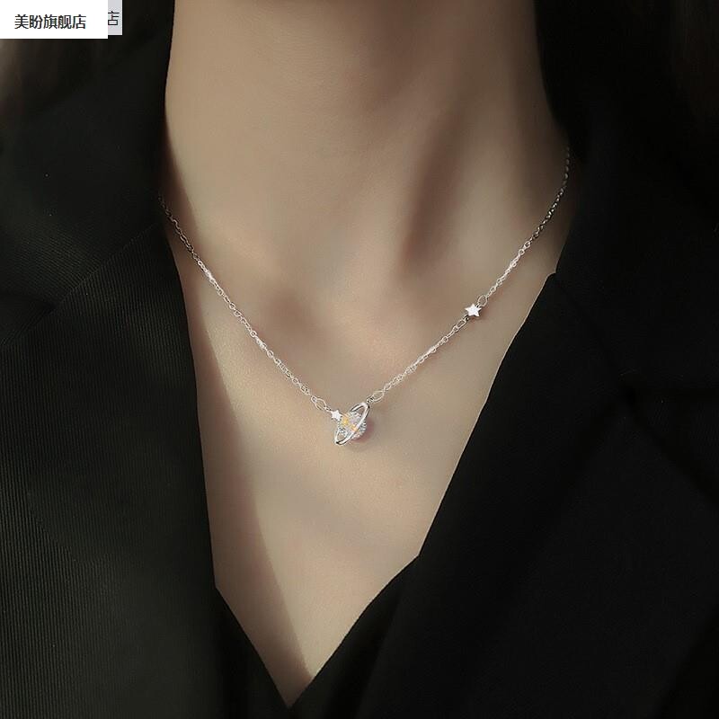 韩国快乐星球项链女夏纯银锁骨链2021年新品小众设计感百搭