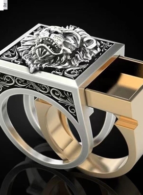 龙瑞跨境热销时尚复古霸气雄狮套戒指环创意隐形储物盒匣子戒百搭