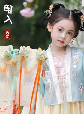 女童古风绿色汉服头饰小女孩流苏步摇发夹发饰中国风古装发卡夹子