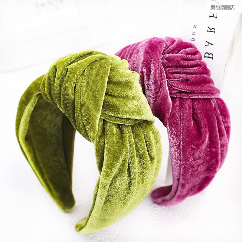 韩版潮流纯色金丝绒弹力绒布打结发箍跨境欧美头扣工厂C729