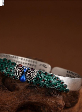 新款新品高级感珐琅手镯 复古孔雀开屏新品滴胶手环送情人生百搭