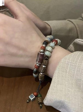 新中式国风潮陶瓷串珠手链女民族风网红潮流木珠流苏弹力绳手百搭