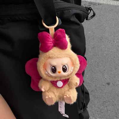 labubu玛丽猫玫红蝴蝶结娃衣15cm一代二代坐坐派对拉布布衣服配饰