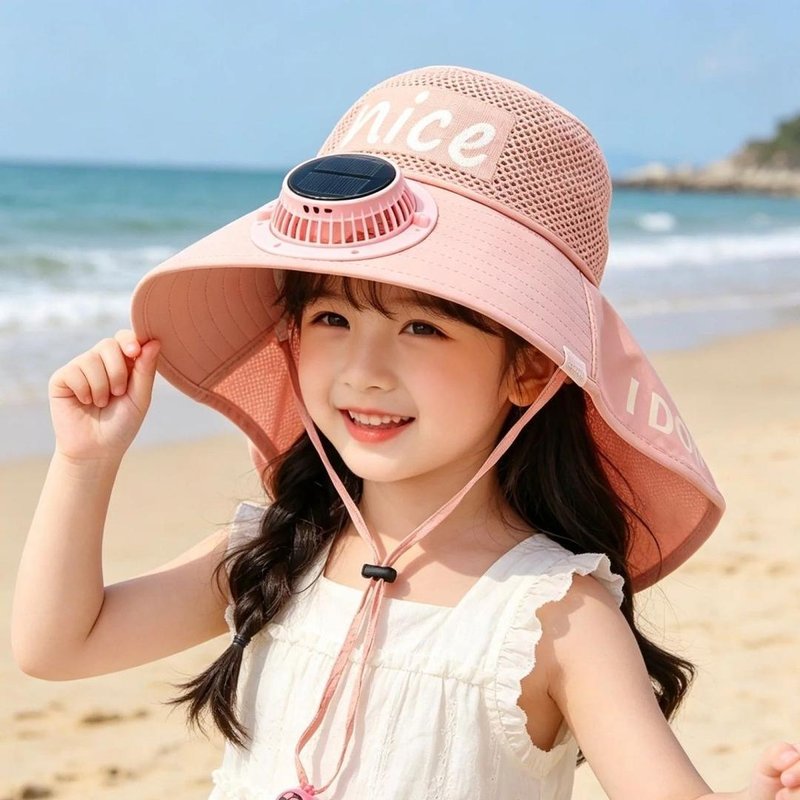 儿童幼儿园户外遮阳帽子儿童夏季太阳能风扇帽女童户外大帽檐防晒图片
