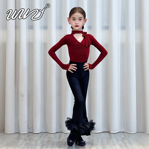 拉丁舞服女童2026新款秋冬拉丁舞服长袖演出服少儿专业表演舞蹈服