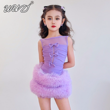 儿童拉丁舞服女童2025夏季新款紫色拉丁舞练功服少儿舞蹈表演套装