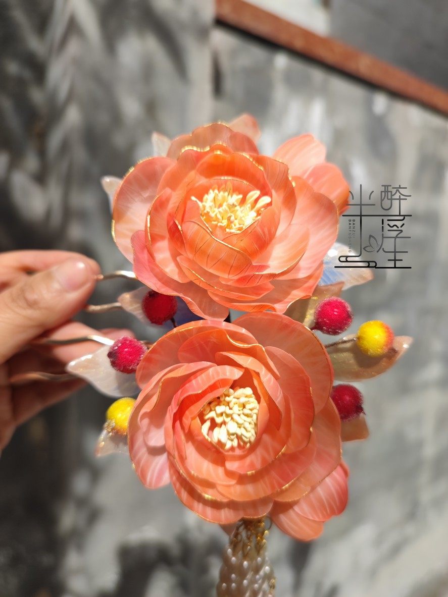 热缩花发簪古风简约汉服头饰发饰发钗簪子半醉半浮生原创手作