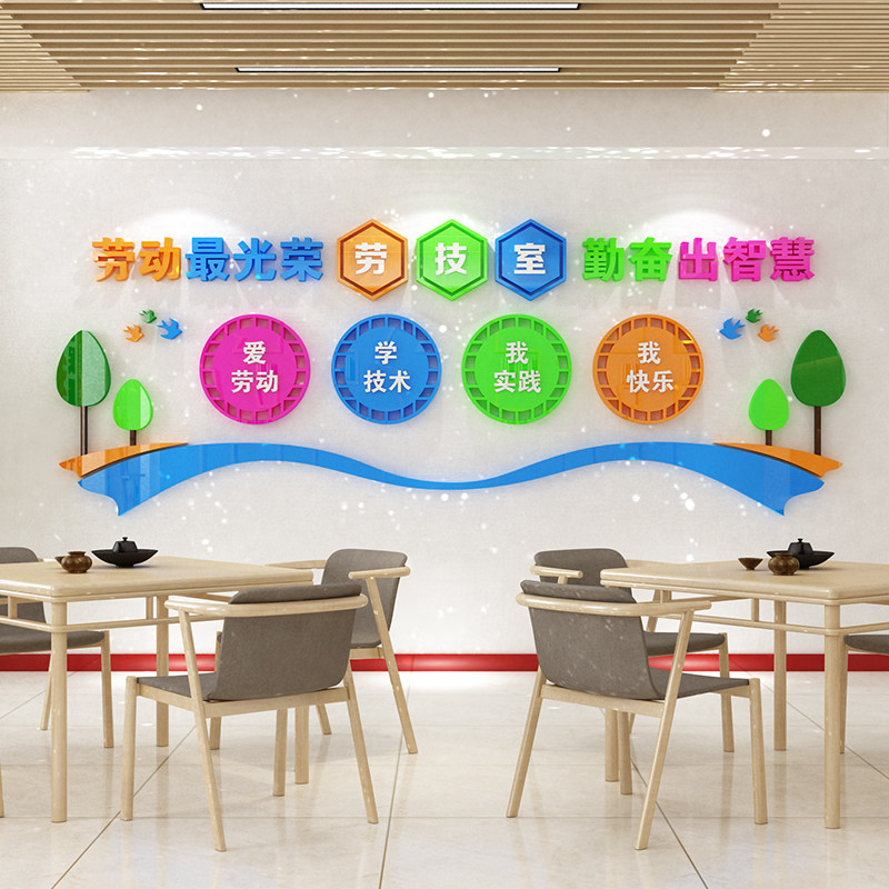 学校班级劳技室劳动文化墙布置装饰劳动最光荣墙贴亚克力3d立体贴