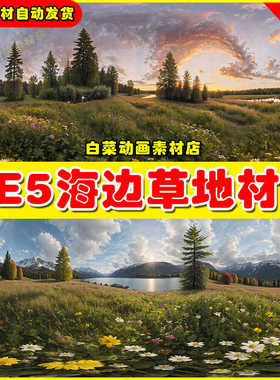 UE4UE5 HDRI Meadow Landscapes Panoramas 湖边草地植物材质