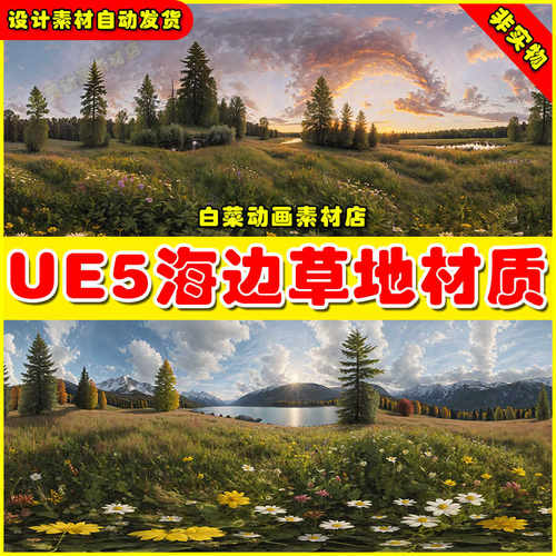 UE4UE5 HDRI Meadow Landscapes Panoramas 湖边草地植物材质