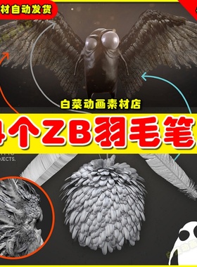14个zbrush羽毛笔刷雕刻绘画ps工具alpha透明贴图素材