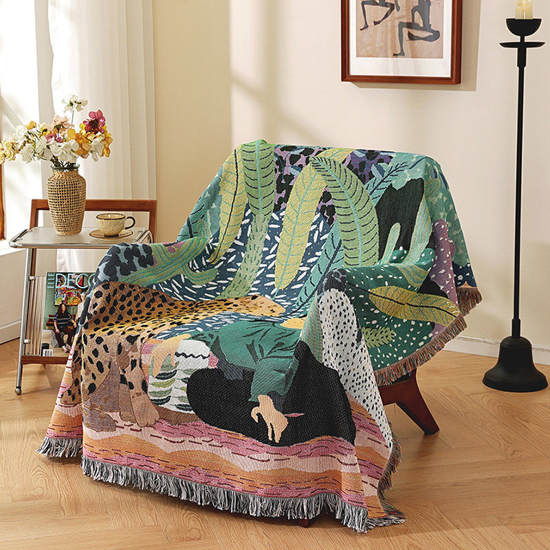 美式乡村田园风单人沙发毯盖巾盖布防尘布装饰布沙发巾户外露营毯