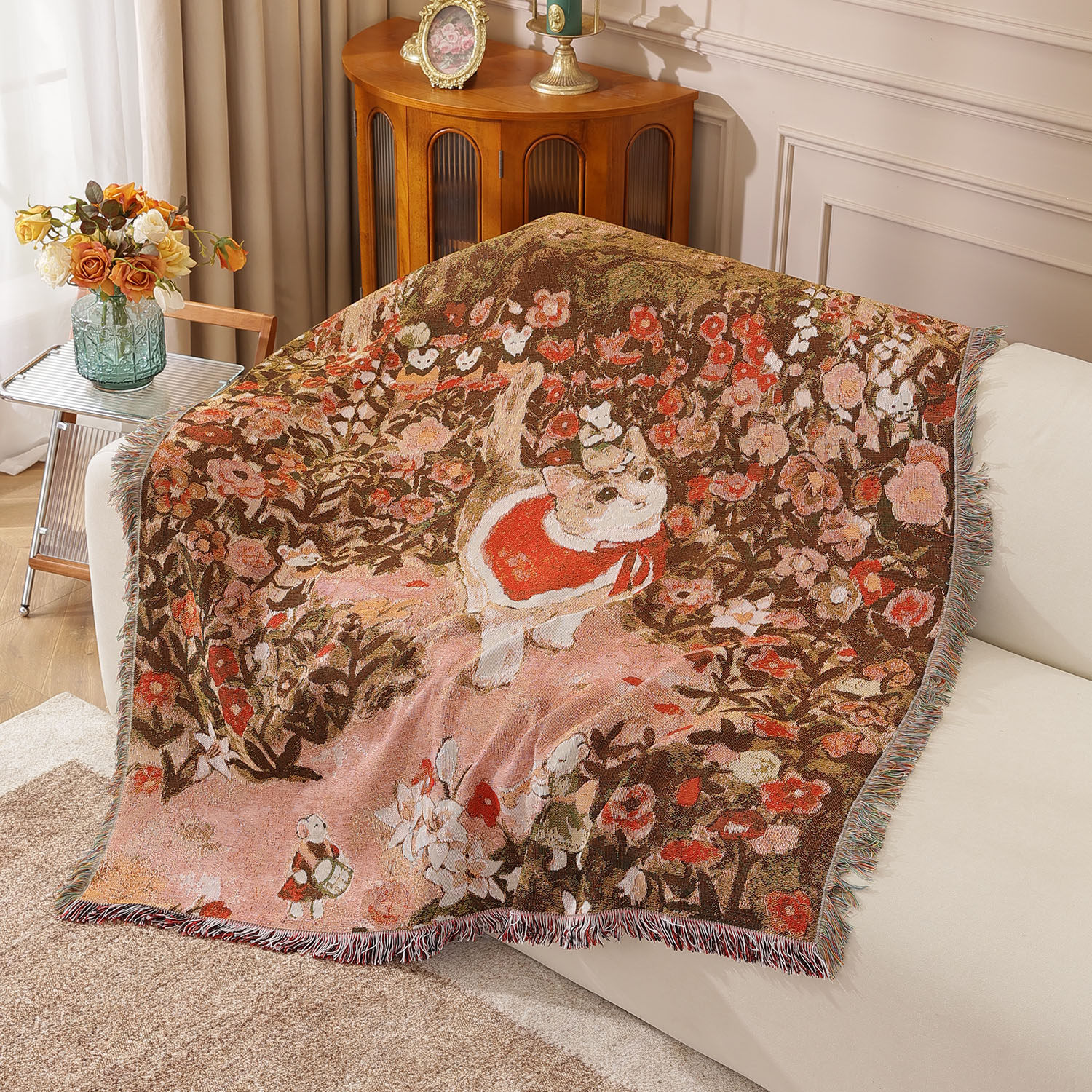 美式乡村萌园记9可爱猫咪沙发巾沙发毯装饰毯露营毯茶几桌布搭巾